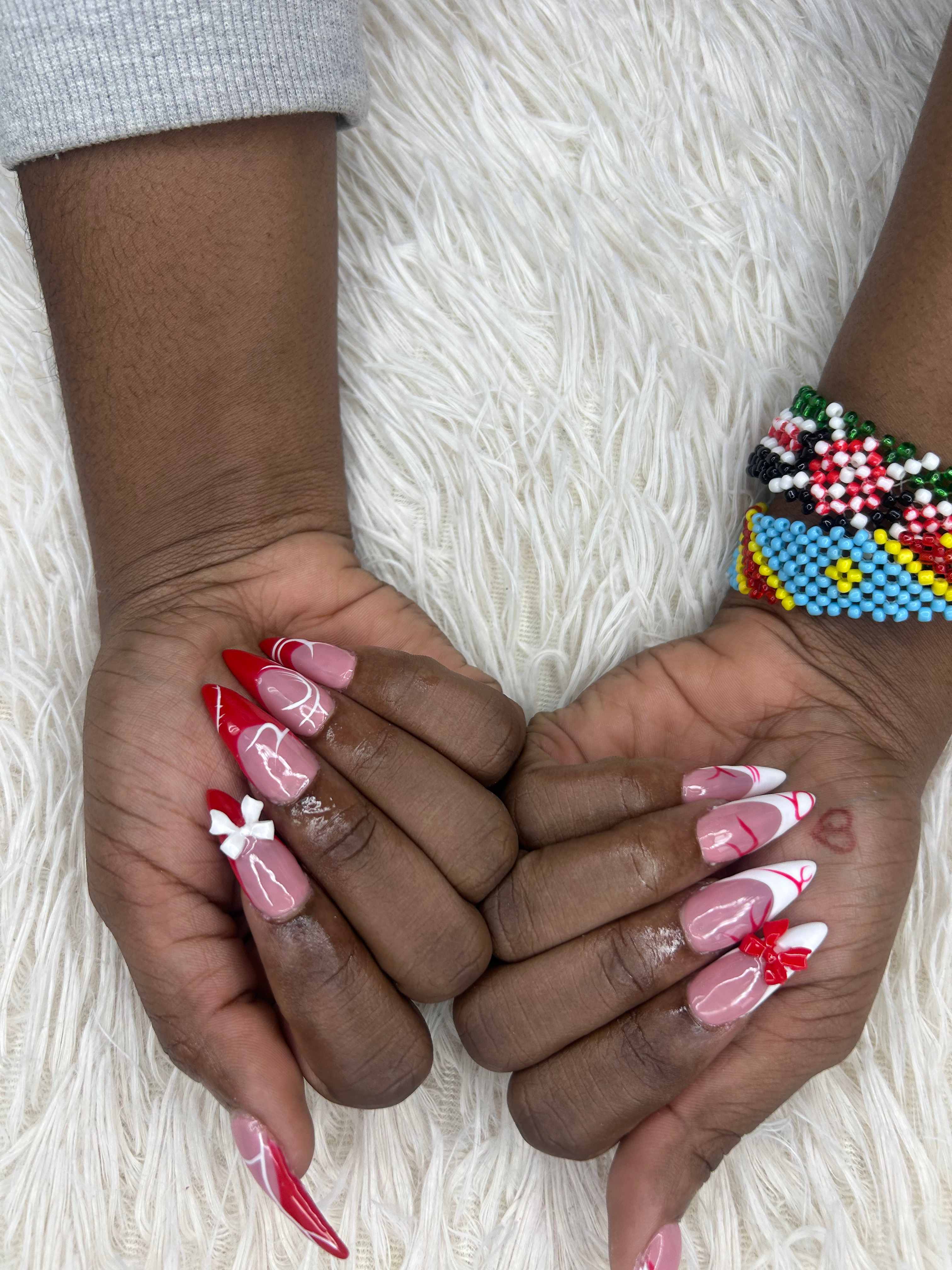 Pink and red heart nail art set by Nails by Mo Gems