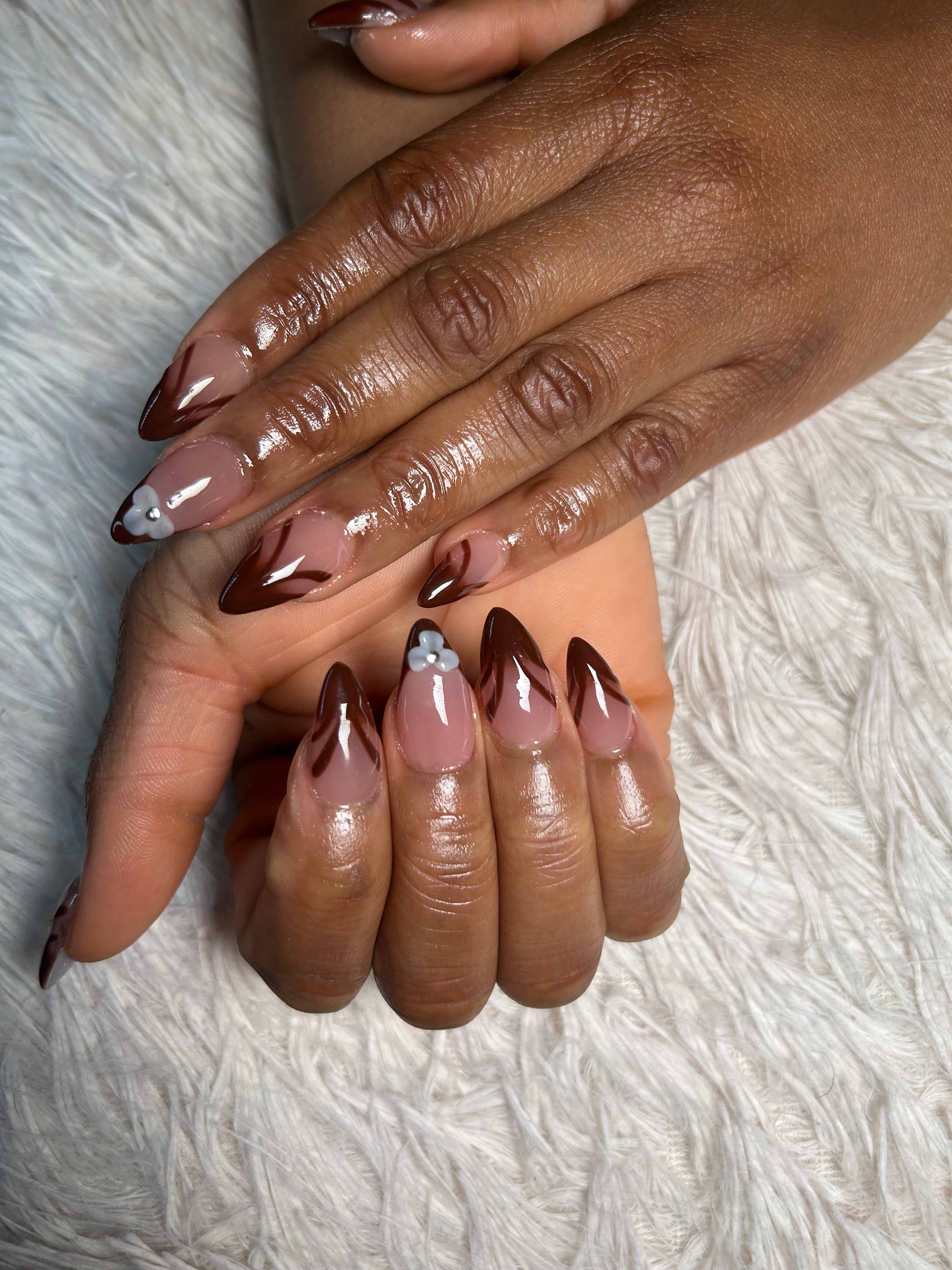 Blue patterned French tip nails by Nails by Mo Gems
